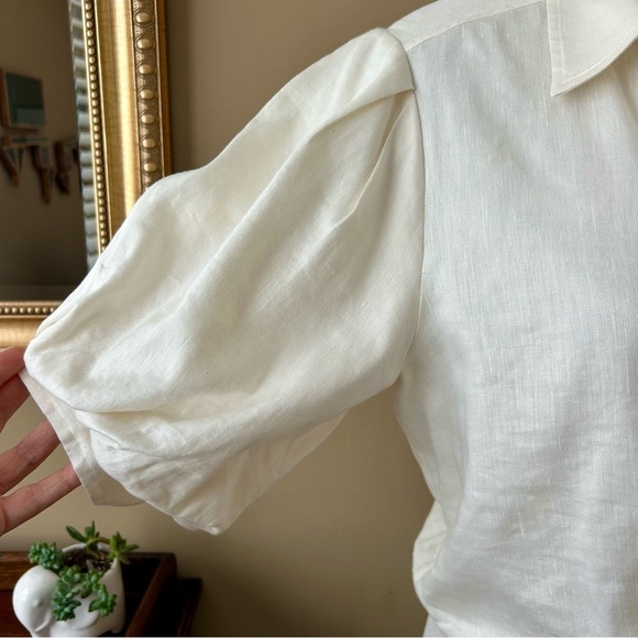 Frame Voluminous Twist Blouse White Cream Linen Puff Sleeve Size Large - Picture 3 of 16